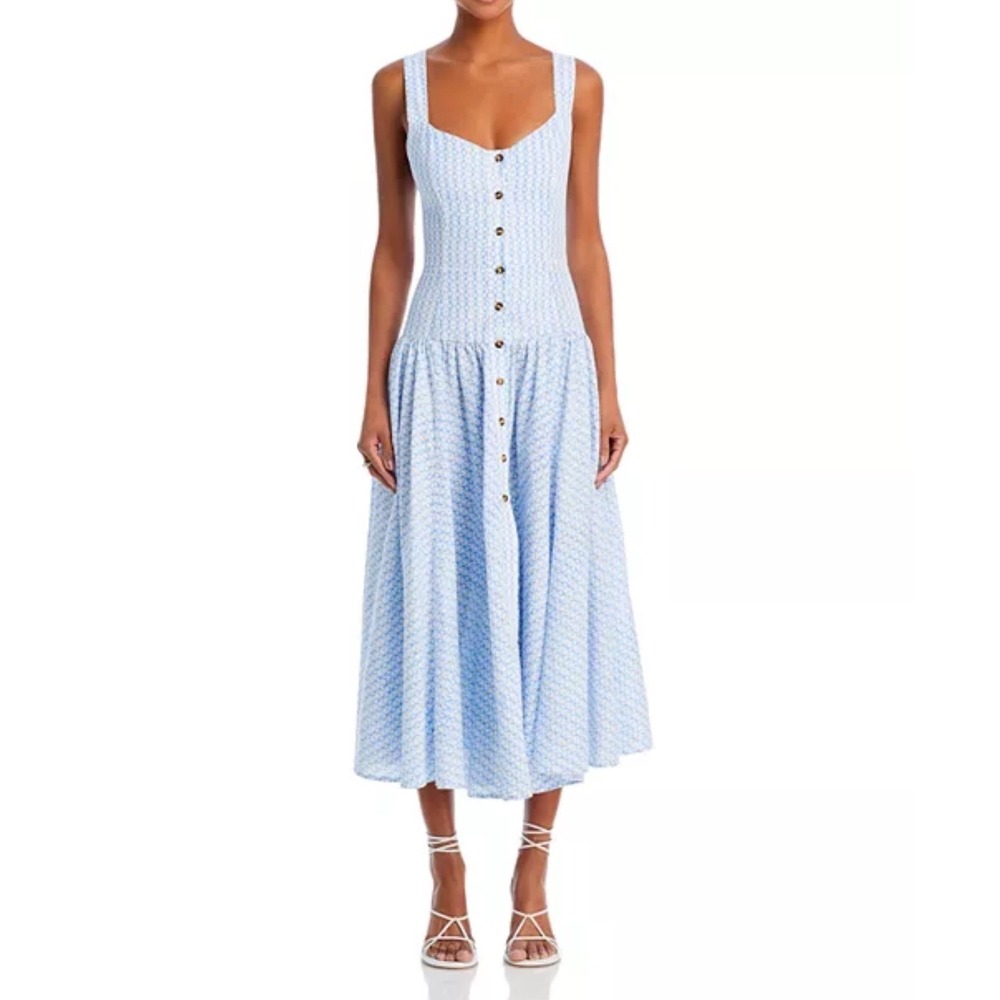 Ciao Lucia Azure Blue White Cotton Button Front Cross Back Midi Dress Small - Picture 2 of 15
